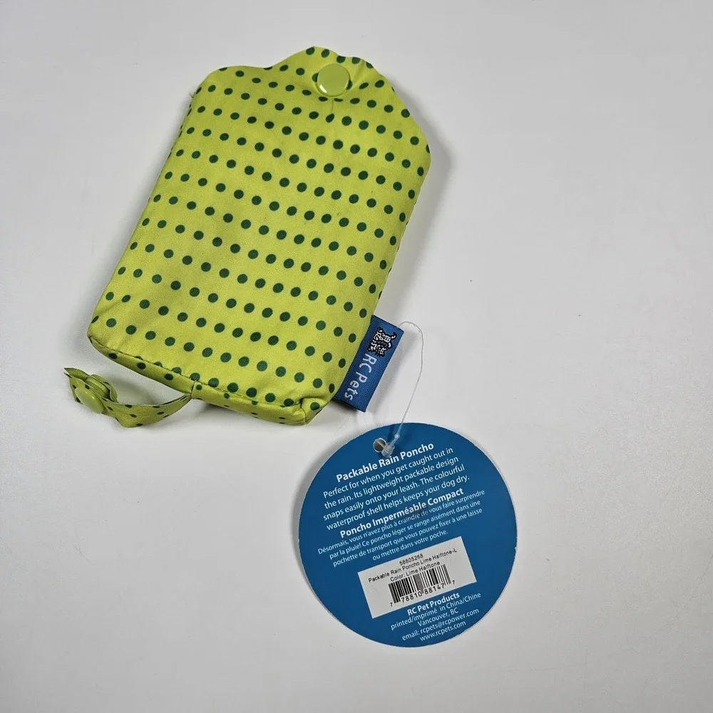 RC Pets Packable Dog Rain Pocho Lime Halftone Large Green Polka Dot Jacket